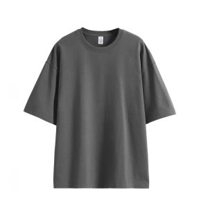 AUGOO Mens Oversized Cotton T Shirts Dark Gray Loose Fit Tshirts for Men Short Sleeve Tees Streetwear Baggy Tops